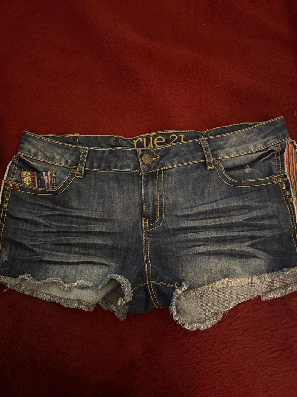 Rue21 Blue Denim Low-Rise Cutoff Shorts with Frayed Hem